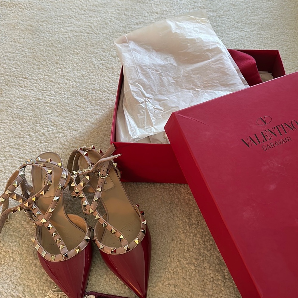 Valentino burgundy/ red rock stud heels